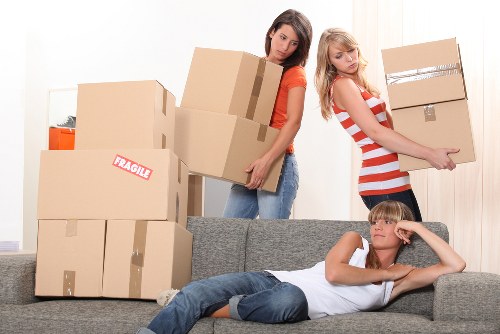 Business furniture and boxes prepared for office removals in Whitton