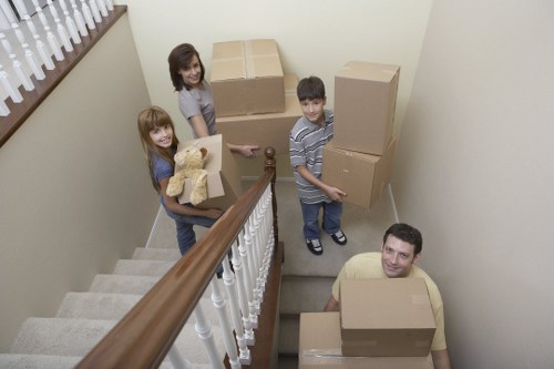 Packed moving boxes prepared for Whitton removals service